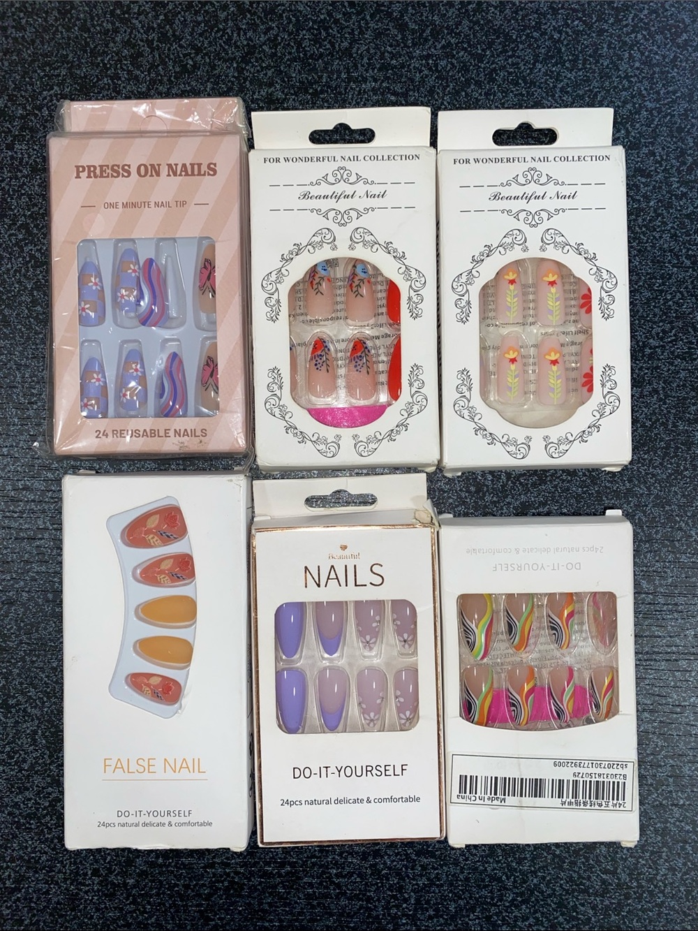 Press on nails set short almond shape purple orange bundle nails